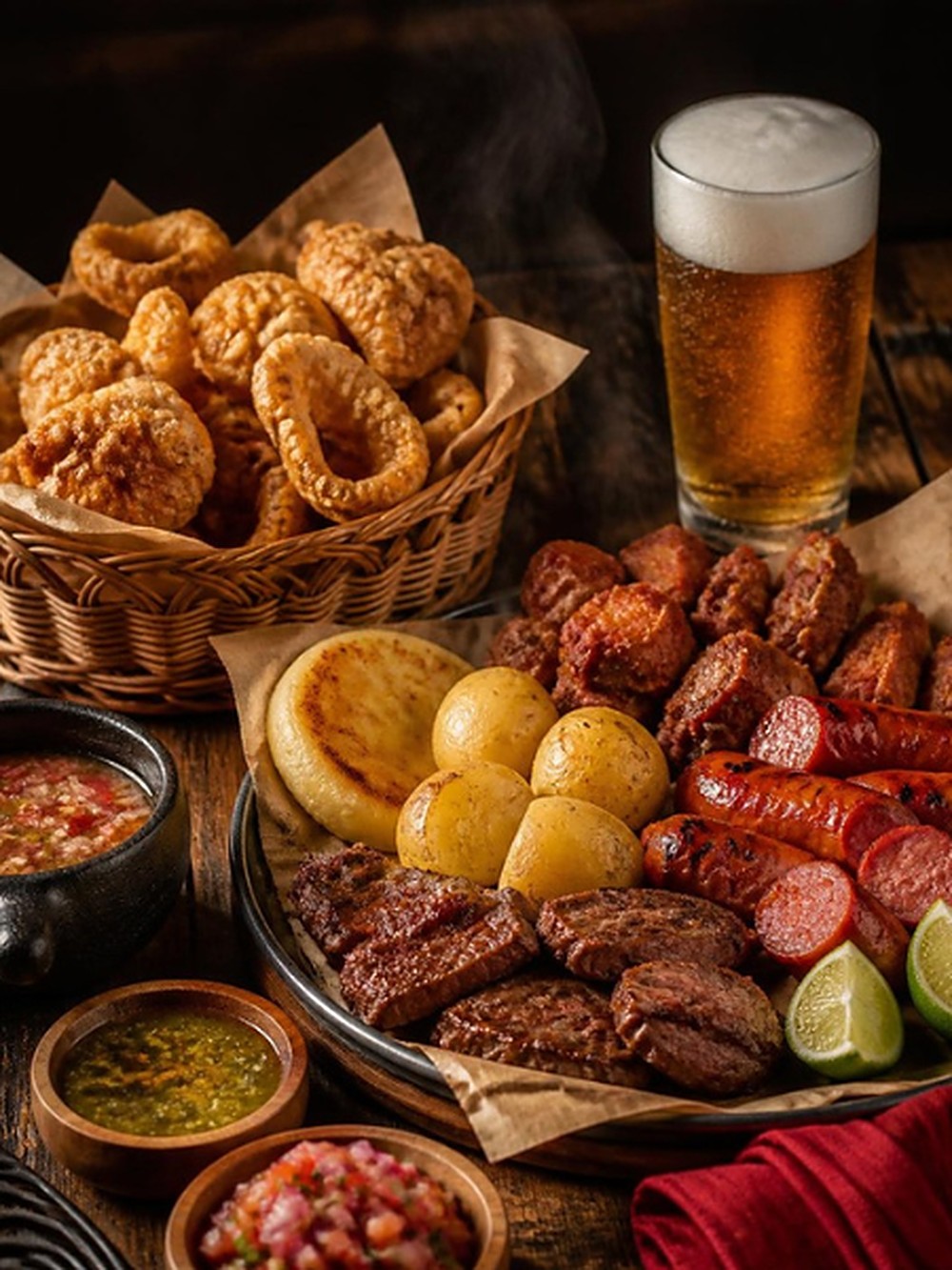 Chicharrón, picada y cerveza fría
